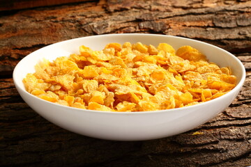 Delicious and healthy vegan diet breakfast bowl- organic cornflakes.