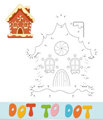 Dot to dot Christmas puzzle. Connect dots game. Gingerbread house vector illustration