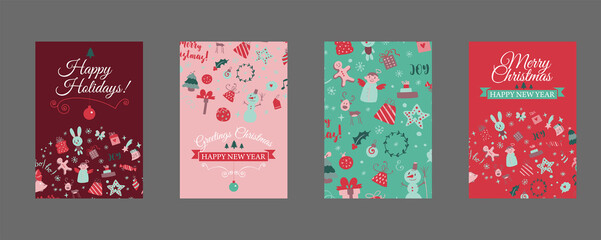 Set of web banners with Christmas design elements in doodle style. Christmas cards. Vector