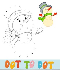 Dot to dot Christmas puzzle. Connect dots game. Snowman vector illustration
