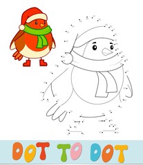 Dot to dot Christmas puzzle. Connect dots game. Bird vector illustration