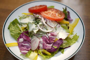 Gemischter Salat mit Tomate und Dressing
