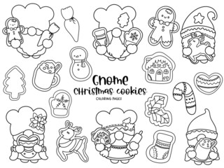 Obraz premium Gnome Christmas cookies doodle, coloring pages.