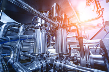 Pipes and fittings at a craft modern brewery