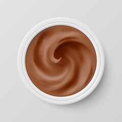 Chocalate Cosmetics Cream in Package Container Top View. Cosmetic Product for Care to Skin Face. Applicable for Dairy or Cosmetic Products Ads or Packaging Design