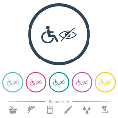 Wheelchair and visually impaired symbols flat color icons in round outlines
