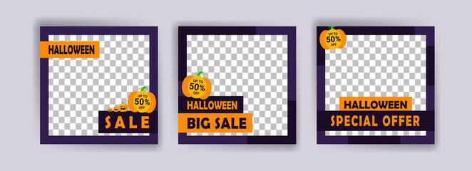 Social media post template for halloween sale. Sales banner for halloween celebration.