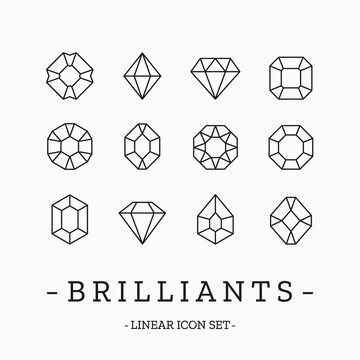 Vector brilliant thin line icons. Set of luxury diamond cut symbols isloated on white