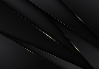 Abstract 3D black stripes low polygon triangles with golden lines overlapping background