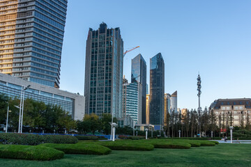 Fototapeta premium Qingdao financial center skyscraper street view