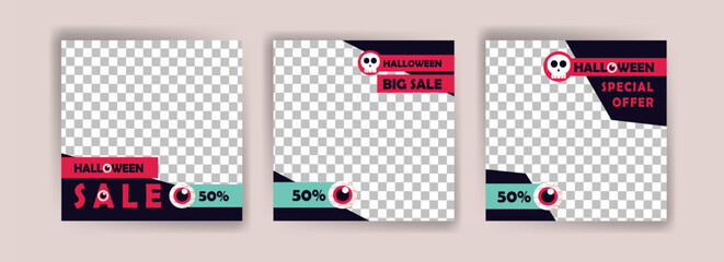 Social media post template for halloween sale. Sales banner for halloween celebration.