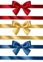 赤色、金色、青色のリボンのベクターイラストセット(xmas,X'mas,バレンタイン,ホワイトデー,bow)