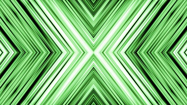 4K seamless looped abstract background of glow lime green mirror  matrix form chaos illusion lines, surfaces symmetrical structures in kaleidoscopic pattern. Sci-fi Technology abstract theme with flow