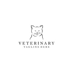 Logo template for veterinary clinic with cat .vector