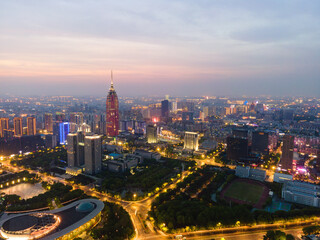 Aerial photography Changzhou city building skyline night view