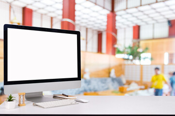 laptop monitor digital pc desk Mockup - obrazy, fototapety, plakaty
