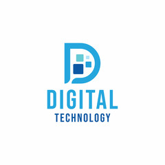 Letter D Digital Technology Logo emblem Icon. pixel network Vector Modern Symbol. Media App for Company