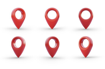 Location pin icon set isolated on white background. 3d illustration of red map pointer symbol.