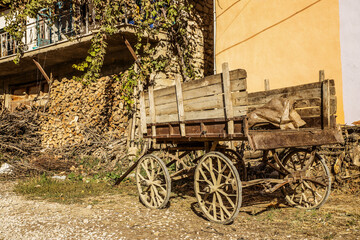 Fototapeta na wymiar A horse carriage used in transportation in an Anatolian village in ancient times