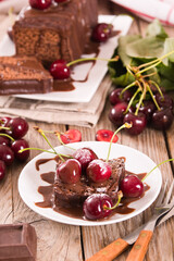 Chocolate pound cake with cherries.