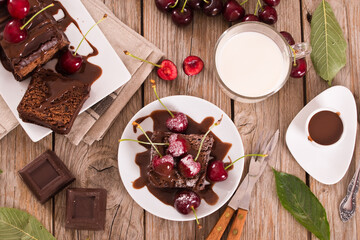 Chocolate pound cake with cherries.