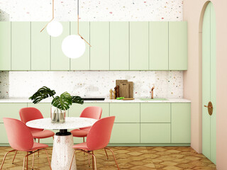 kitchen interior design in modern style,3d rendering,3d illustration
