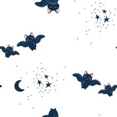 Cute bats seamless pattern vector, halloween concept