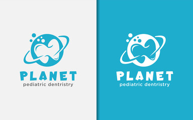 Dental Dentistry Logo Design with Fun Planet Concept.