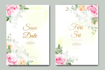 wedding invitation card with floral leaves watercolor