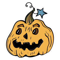 Pumpkin with a Star Vector Cartoon Illustration