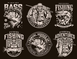Vintage monochrome fishing designs