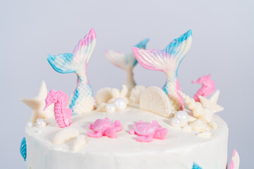 Mermaid themed 3 layer vanilla cake