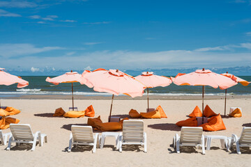 summer beach with chair, relax seat, parasol © Blanscape