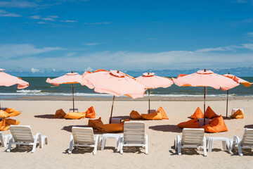 summer beach with chair, relax seat, parasol
