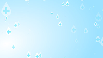 Medical health cross white on blue sanitizer drop pattern background. Abstract healthcare clean and Hygiene concept.