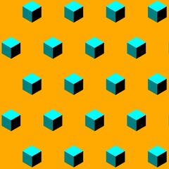isometric view of many turquoise blue cubes on a bright orange background