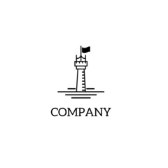 castle tower or Tower Island Simple Line Art logo design inspiration