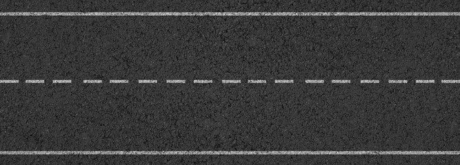 Empty highway black asphalt road and white dividing lines, Top view © chiew
