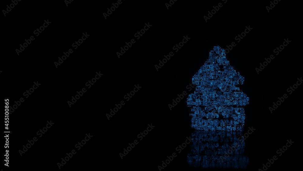 Poster 3d rendering mechanical parts in shape of symbol of air freshener isolated on black background with 