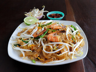 Pad thai shrimp is noodle food Thai Style.
