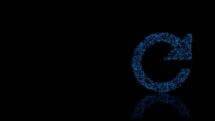 3d rendering mechanical parts in shape of symbol of refresh arrow isolated on black background with floor reflection