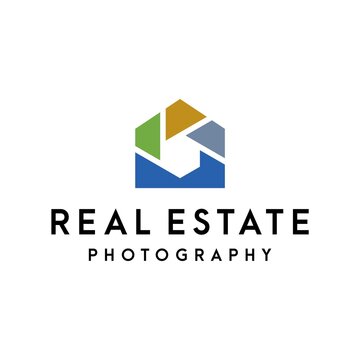 A modern, clean and geometric logo about a home or real estate and a photography icon.
EPS 10, Vector.