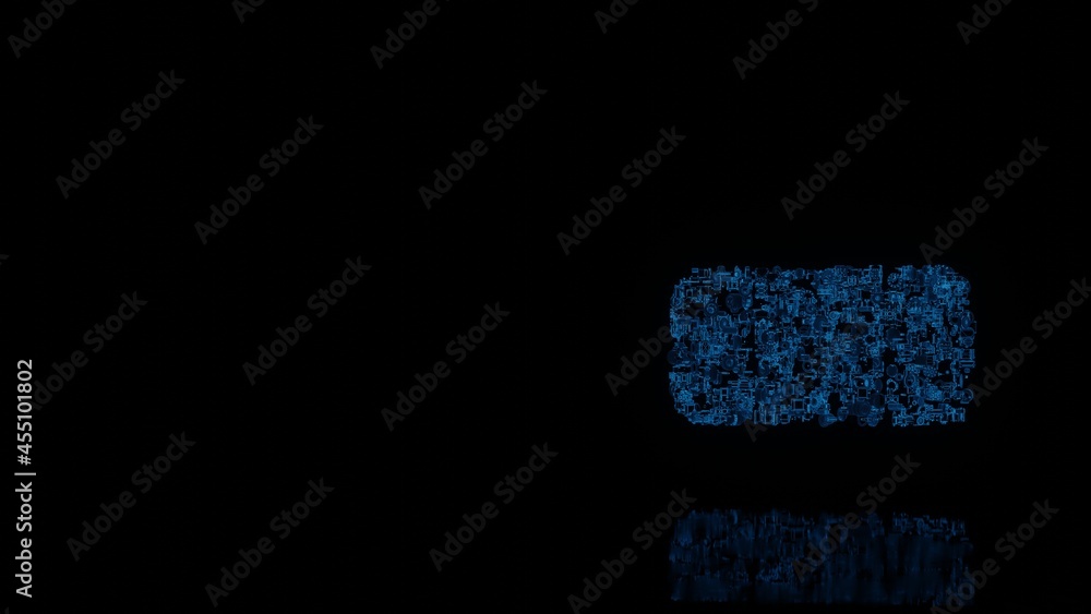 Poster 3d rendering mechanical parts in shape of symbol of band aid isolated on black background with floor