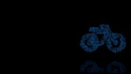 3d rendering mechanical parts in shape of symbol of bicycle without rider isolated on black background with floor reflection