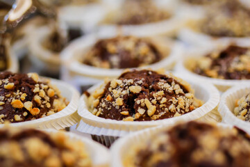 Closeup of fresh baked chocolate cupcakes.