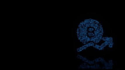 3d rendering mechanical parts in shape of symbol of bitcoin trend isolated on black background with floor reflection