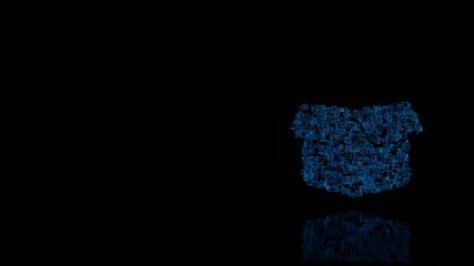 3d rendering mechanical parts in shape of symbol of box open isolated on black background with floor reflection