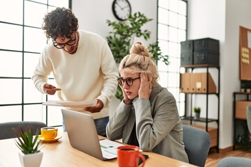 Businesswoman overworked and stressed of her boss at the office.