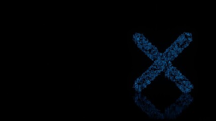 Obraz premium 3d rendering mechanical parts in shape of symbol of cancel isolated on black background with floor reflection