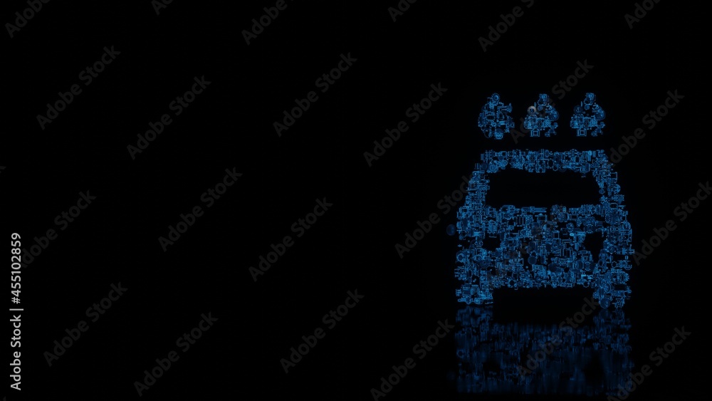 Poster 3d rendering mechanical parts in shape of symbol of car wash isolated on black background with floor